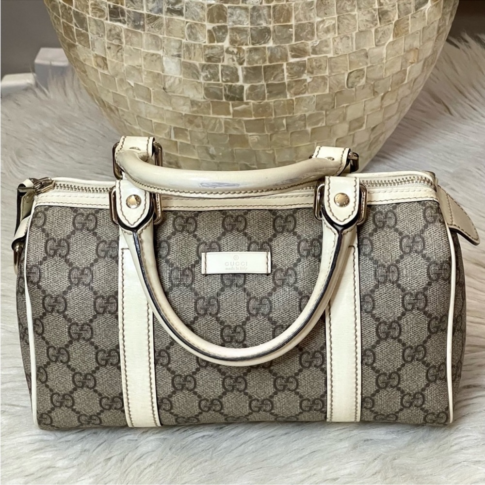 Gucci Beige Monogram Satchel with Cream Trim - Picture 5 of 12